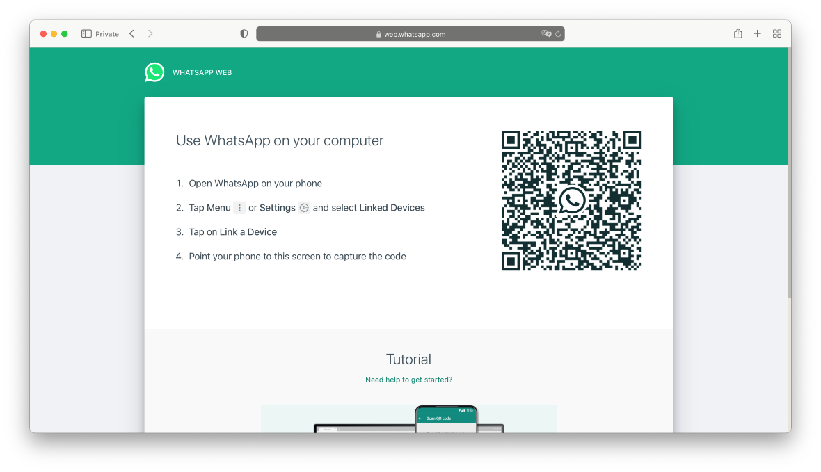 How to add a device to WhatsappWeb: Screenshot