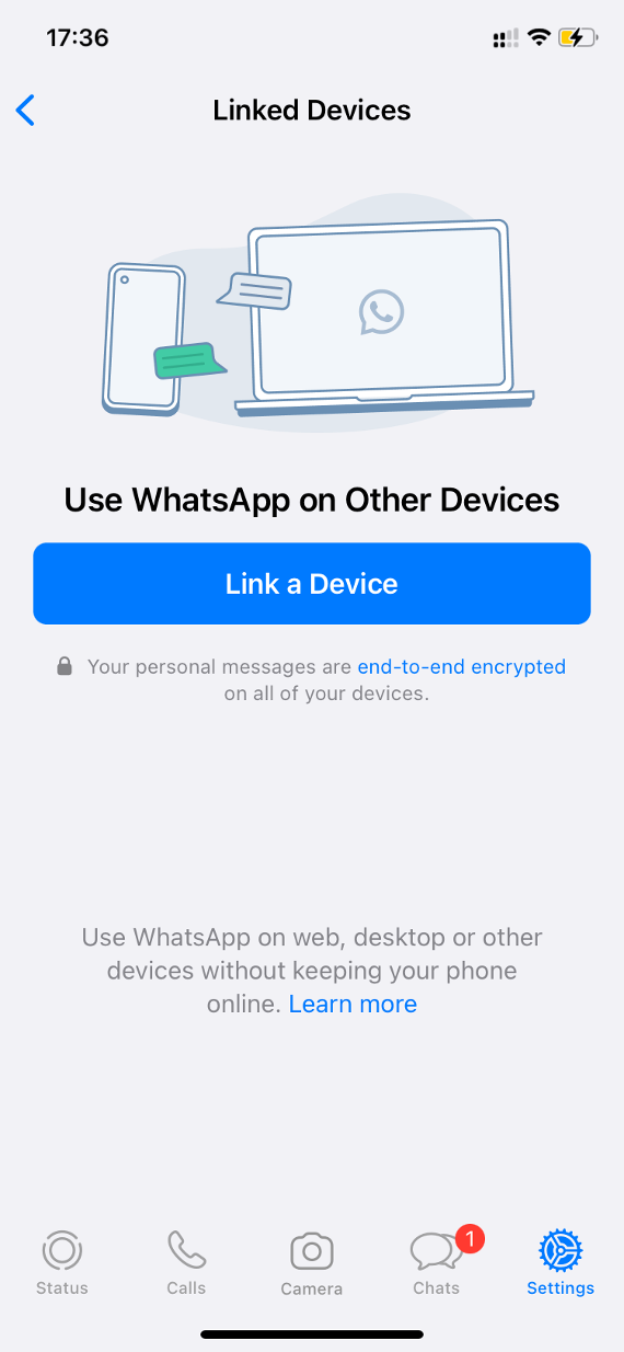 How to add a device to Whatsapp: Screenshot 1