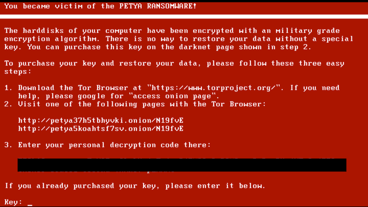 Ransom message displayed by the Petya A ransomware
