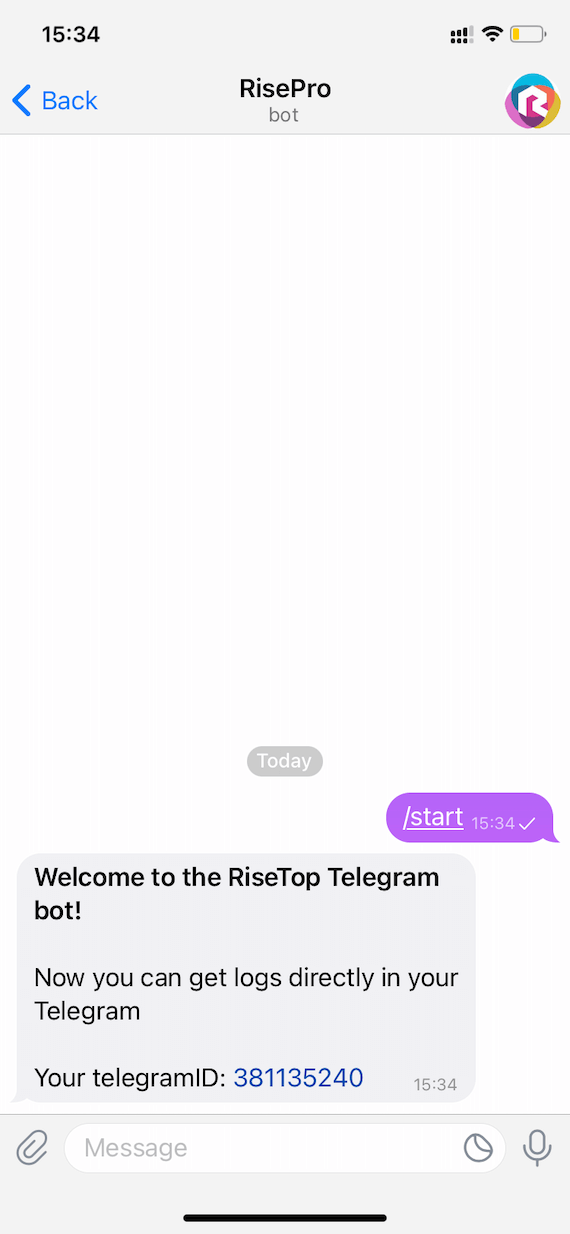 The RisePro Telegram channel: Chat screenshot