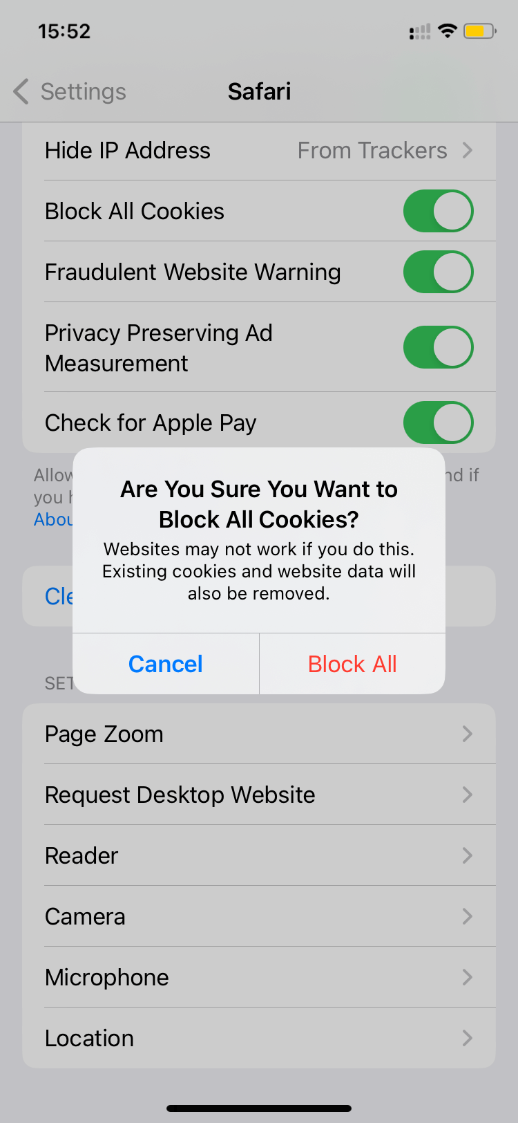 How to block all cookies on Safari: Screenshot 2
