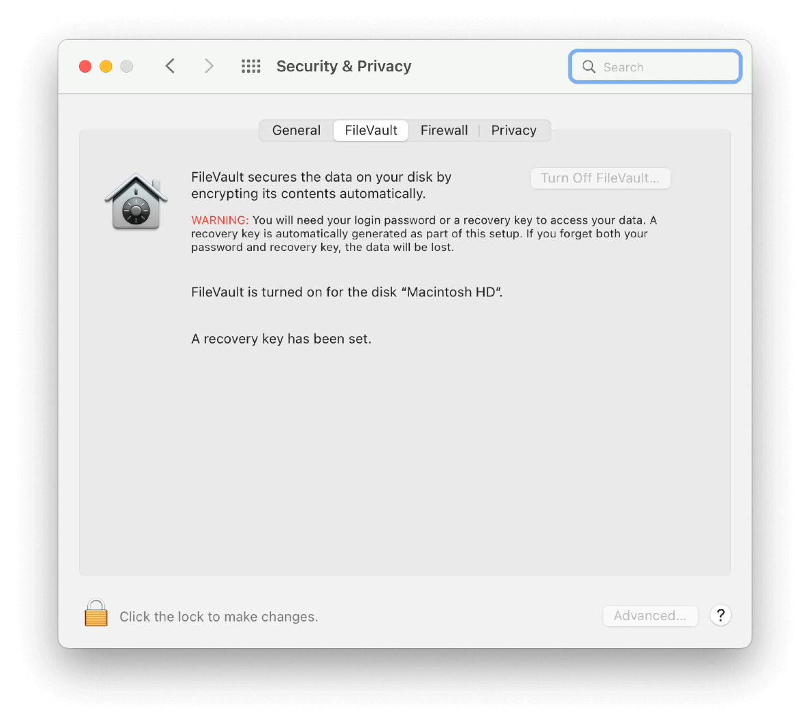 How to check if you have FileVault turned on: Screenshot