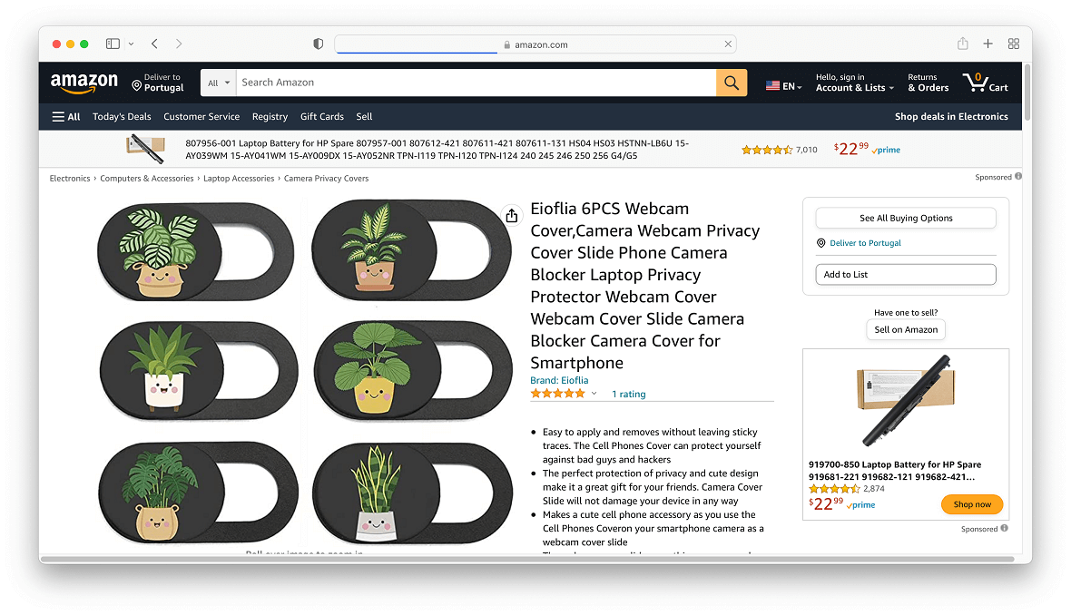 Eioflia 6PCS Webcam Cover in Amazon: Screenshot