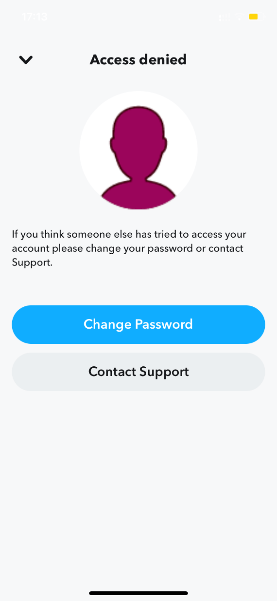 Hacked Snapchat Access Denied: Screenshot 2
