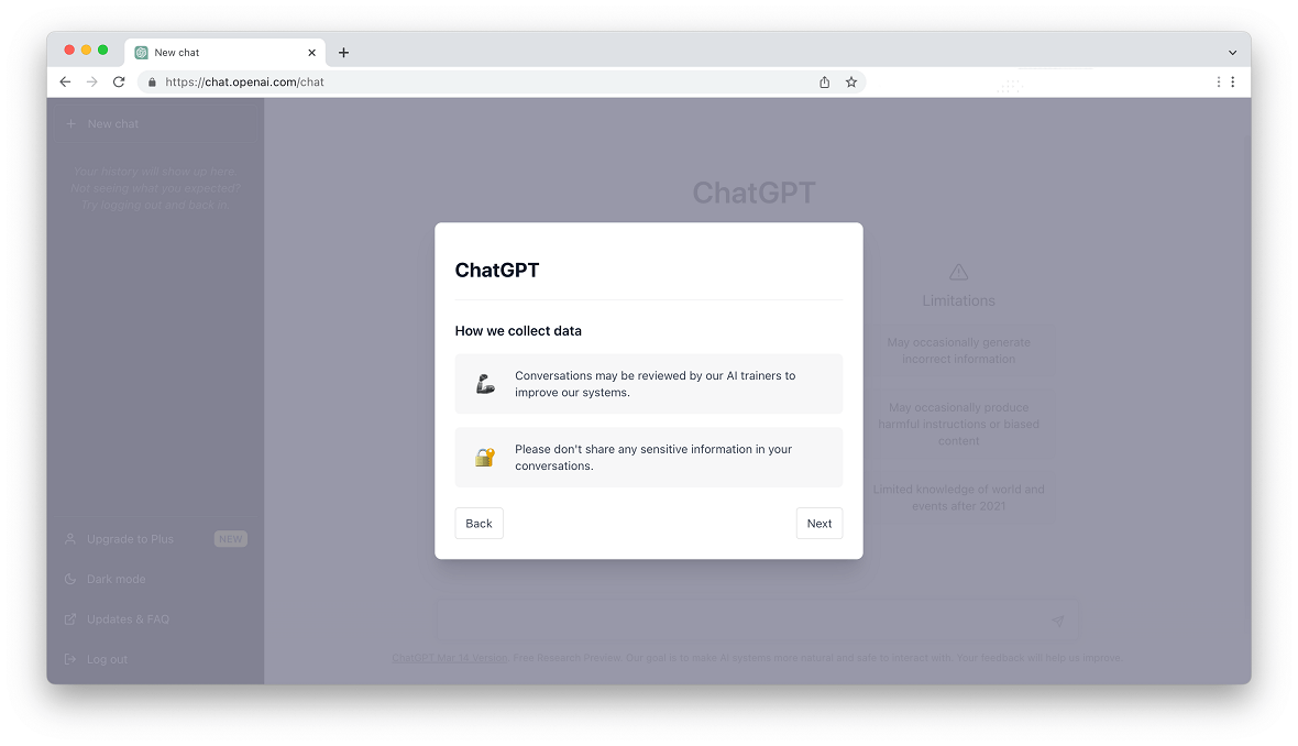 How ChatGPT collects data: Screenshot