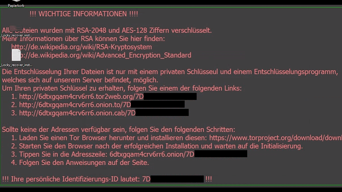 A Locky ransomware message in German