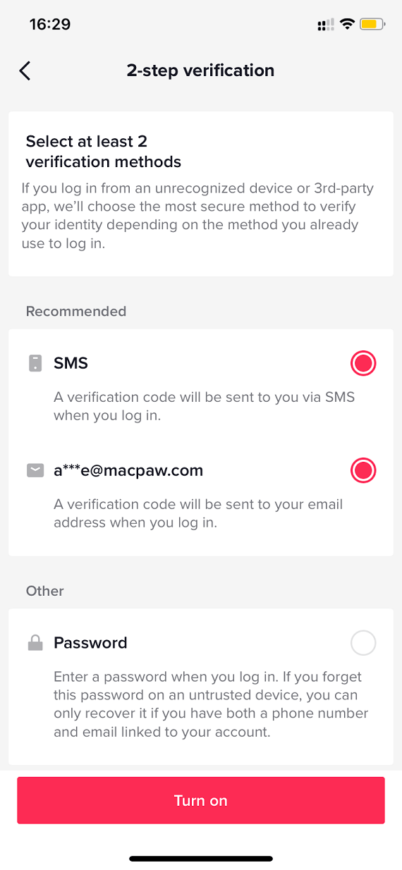 How to turn on 2-factor authentication on TikTok: Screenshot 2