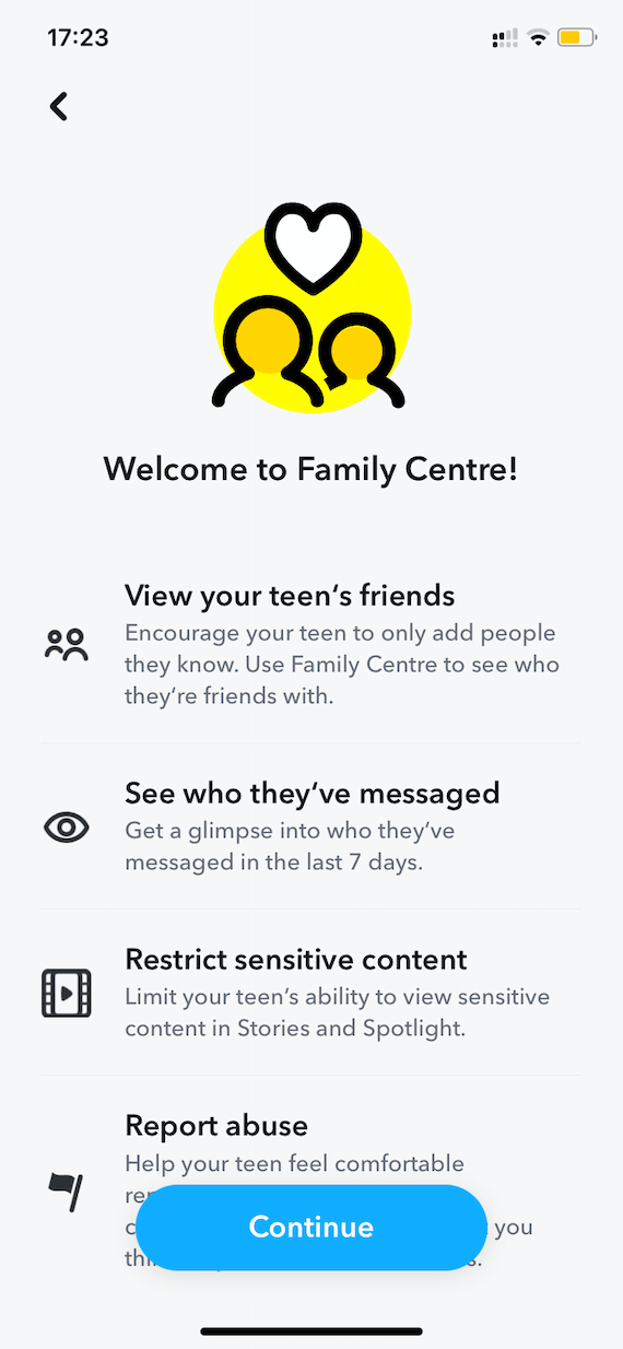 Family Center allowing you to make Snapchat safe for kids: Screenshot 1