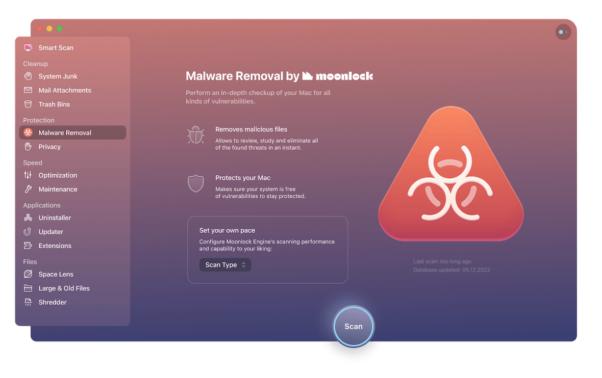 The Malware Removal module in CleanMyMac X, powered by Moonlock Engine