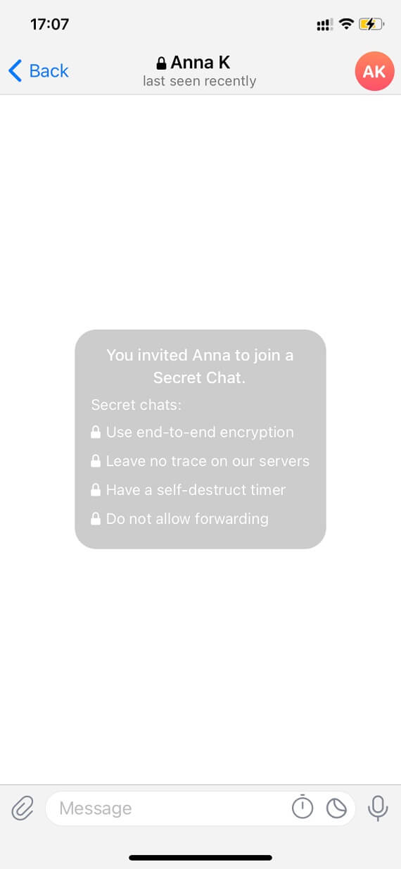 How to turn on Secret Chat in Telegram: Screenshot 2