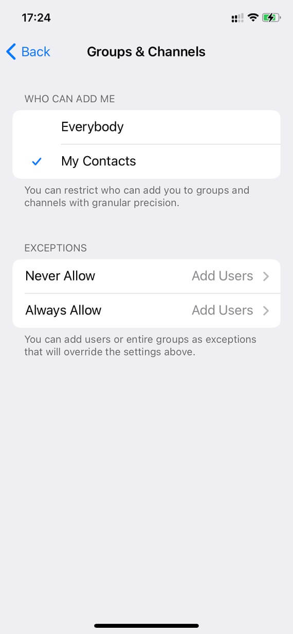 Telegram - Account settings