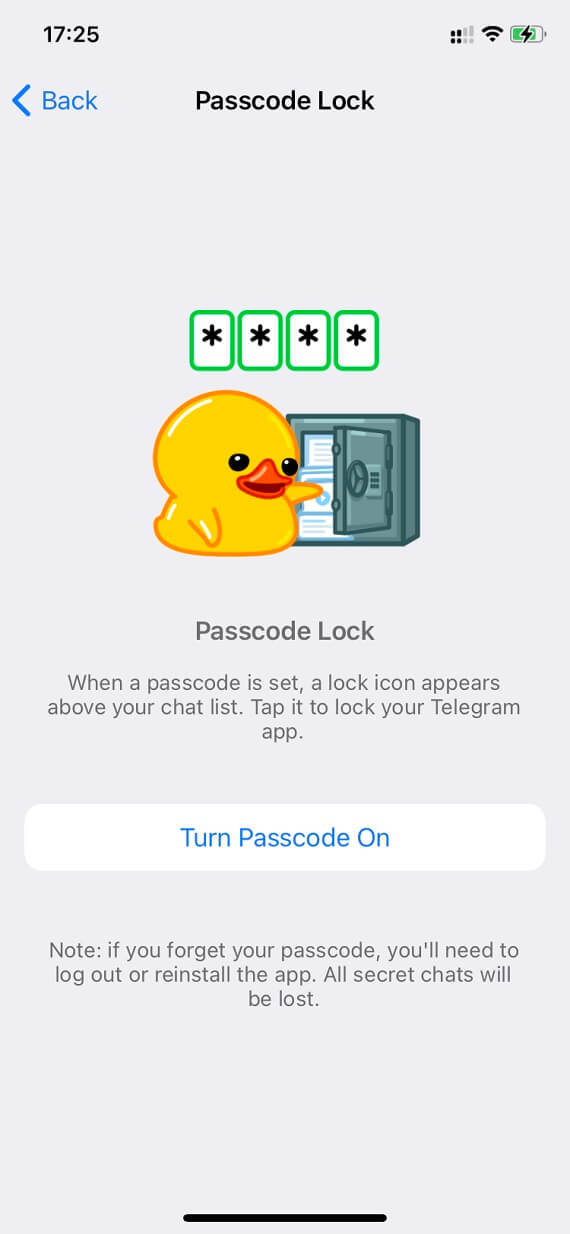 How to set up a passcode for Telegram: Screenshot 1