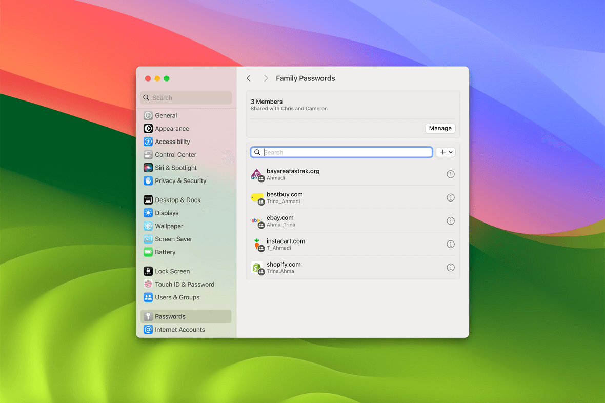 With Sonoma, users can create groups and share passwords with them.