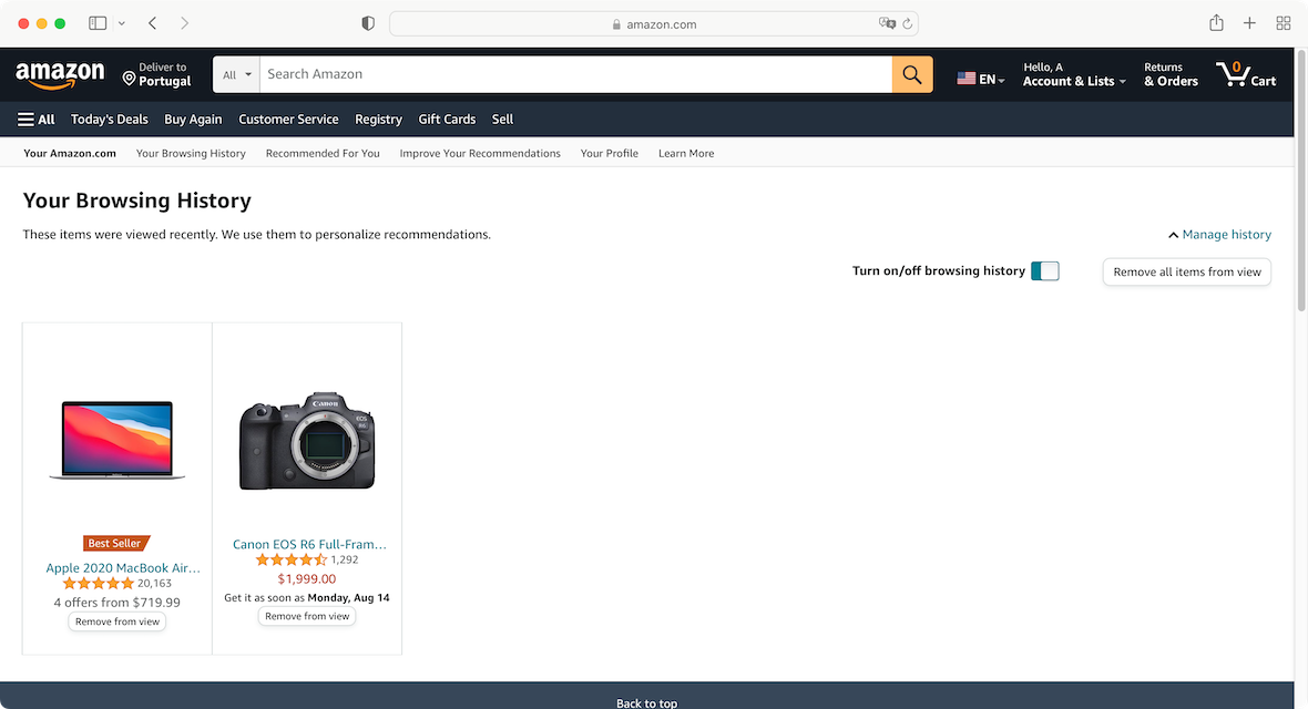 Can i remove items from my amazon order hot sale history