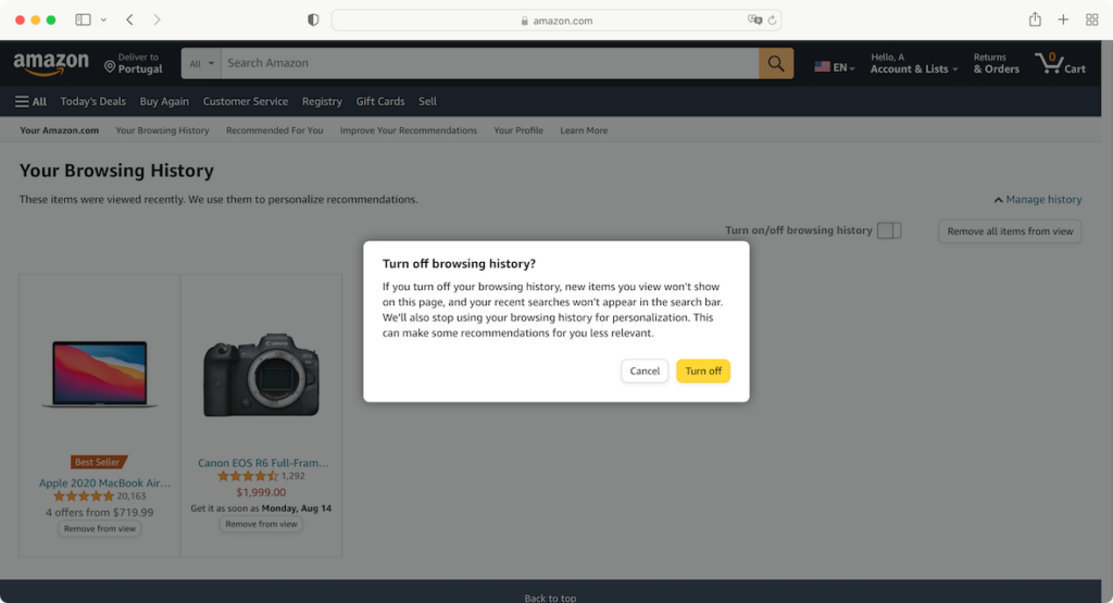 How to hide orders on Amazon and clear your browsing history