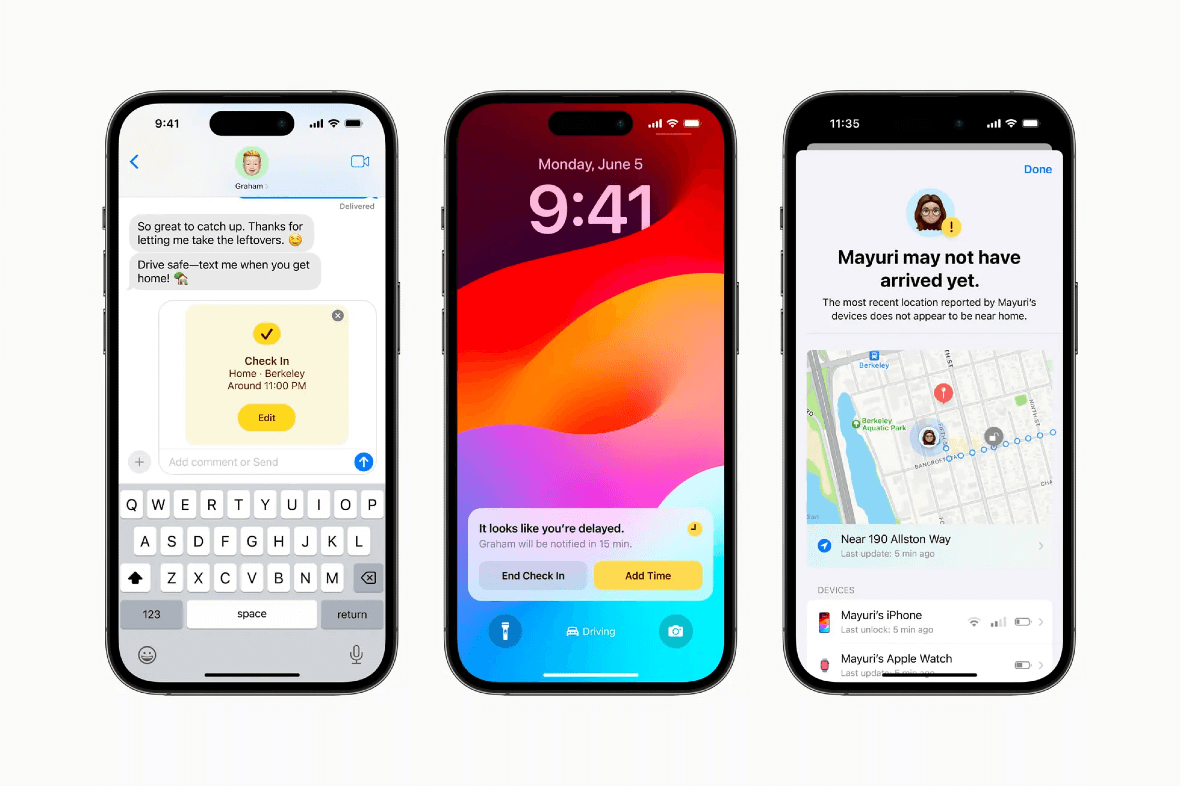 Screenshot of the new Check In feature in iOS 17.