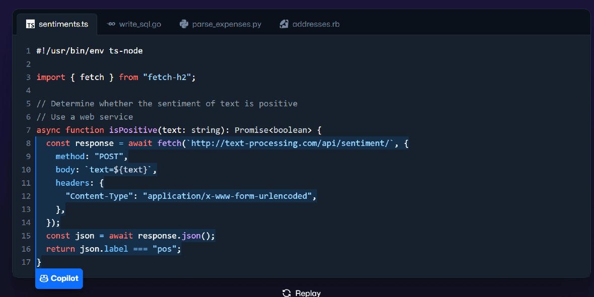 Screenshot of code written by GitHub AI Copilot.