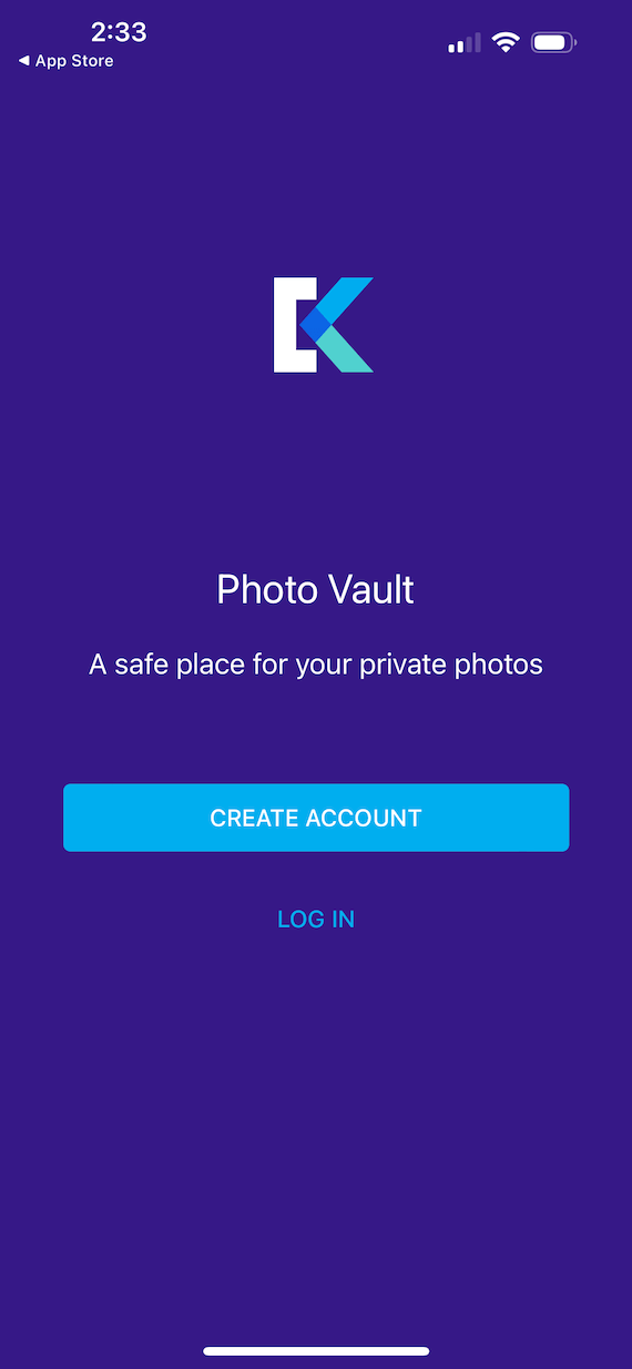 The KeepSafe photo cault setup screen.