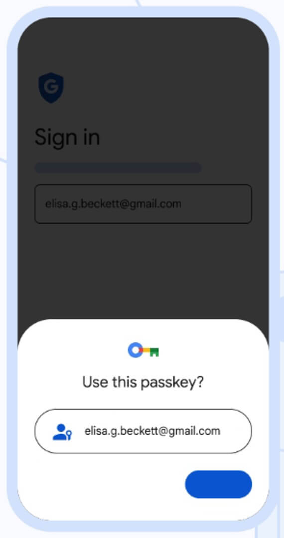 Screenshot: Signing in to Google Account with passkeys (part 1).