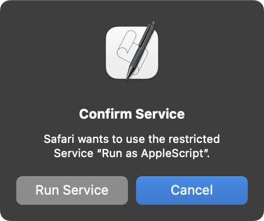 A screenshot of the Confirm Service prompt in Safari.