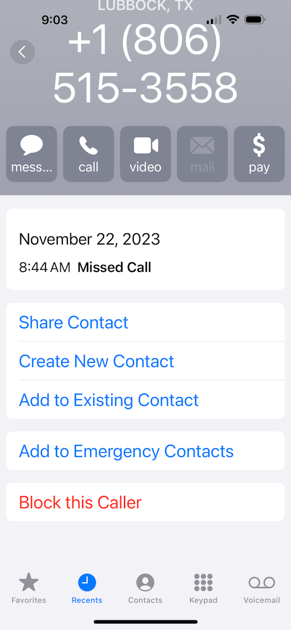 A screenshot of blocking robocalls on iPhone.