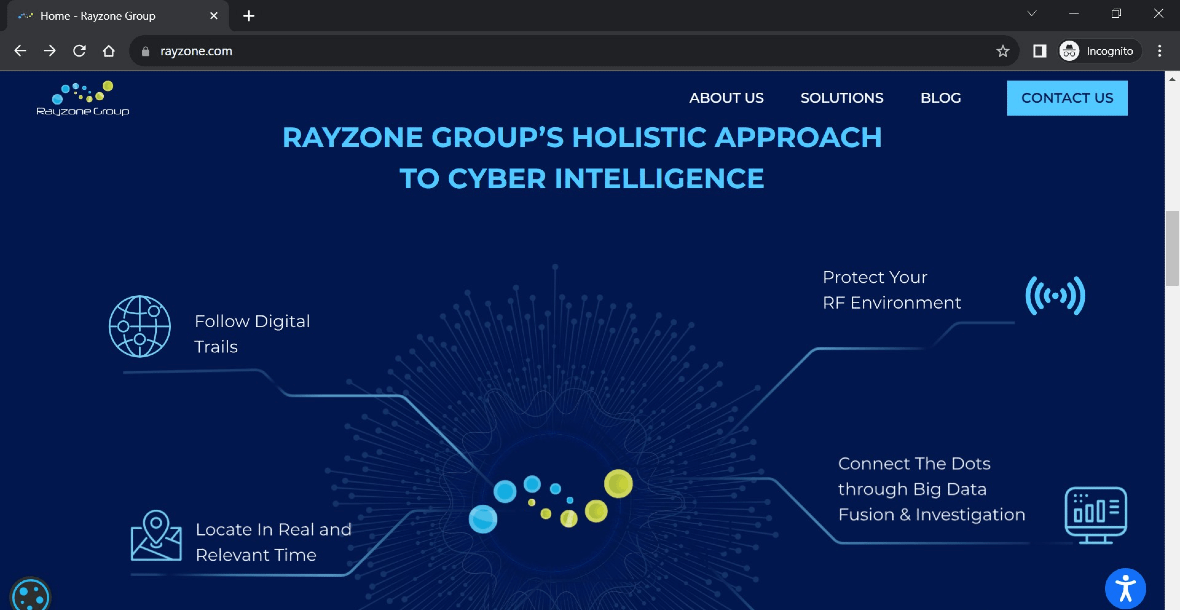Screenshot of Rayzone website.