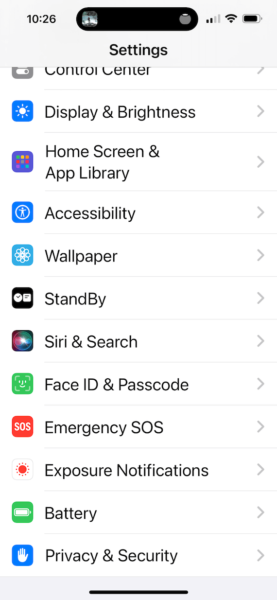 A screenshot of the iPhone Settings screen.