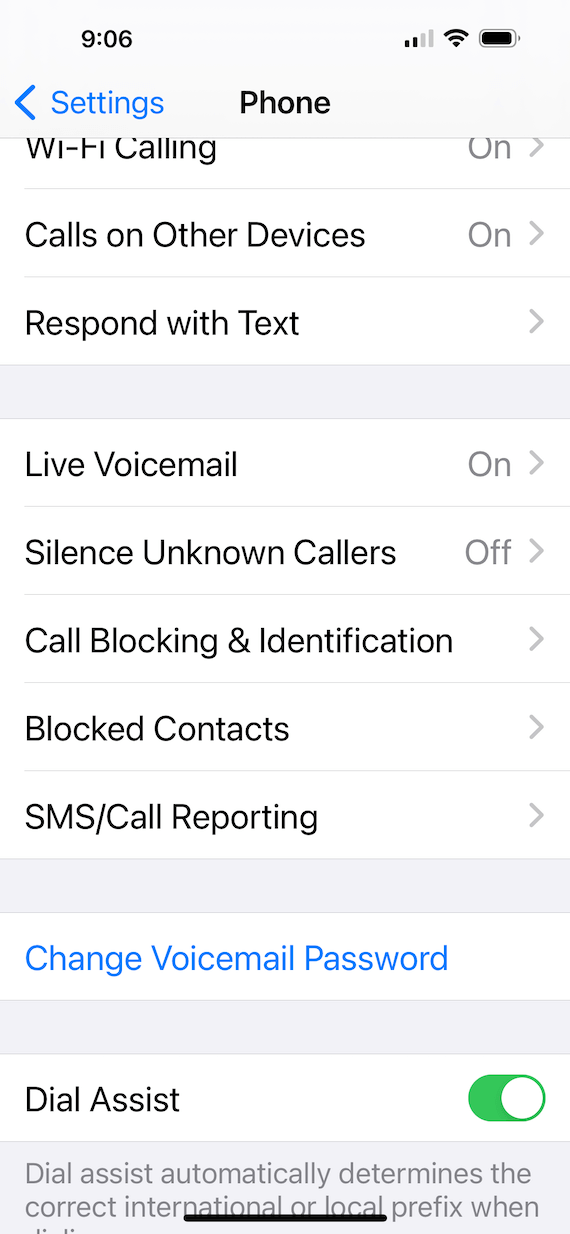 A screenshot showing the options to block unknown callers on iPhone.