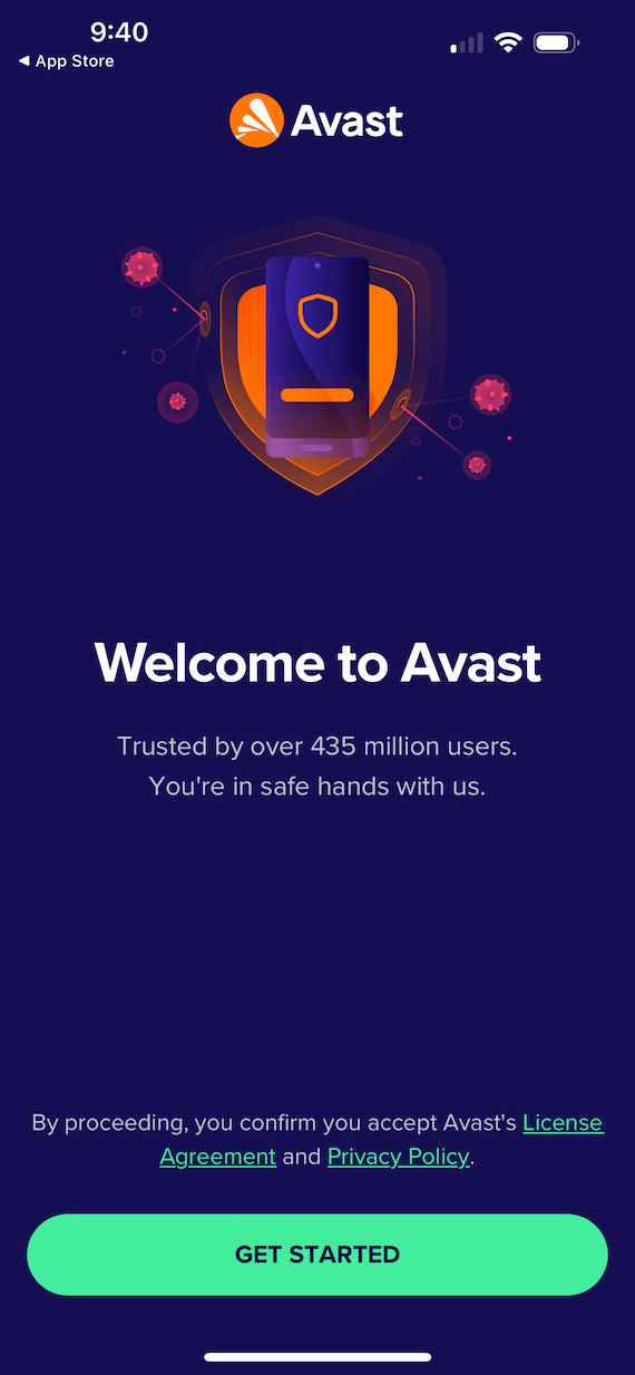 A screenshot of Avast antivirus for iPhone.