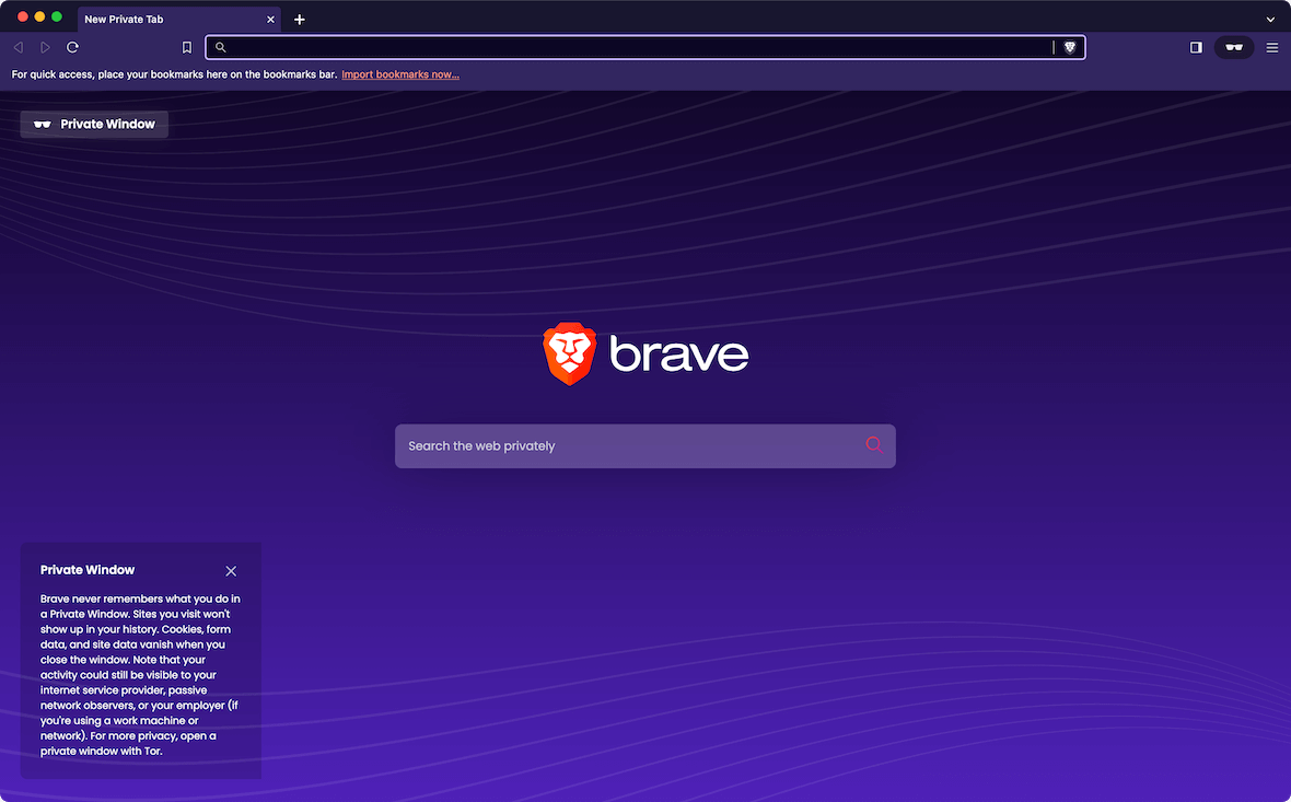 A screenshot of Brave web browser's private window.
