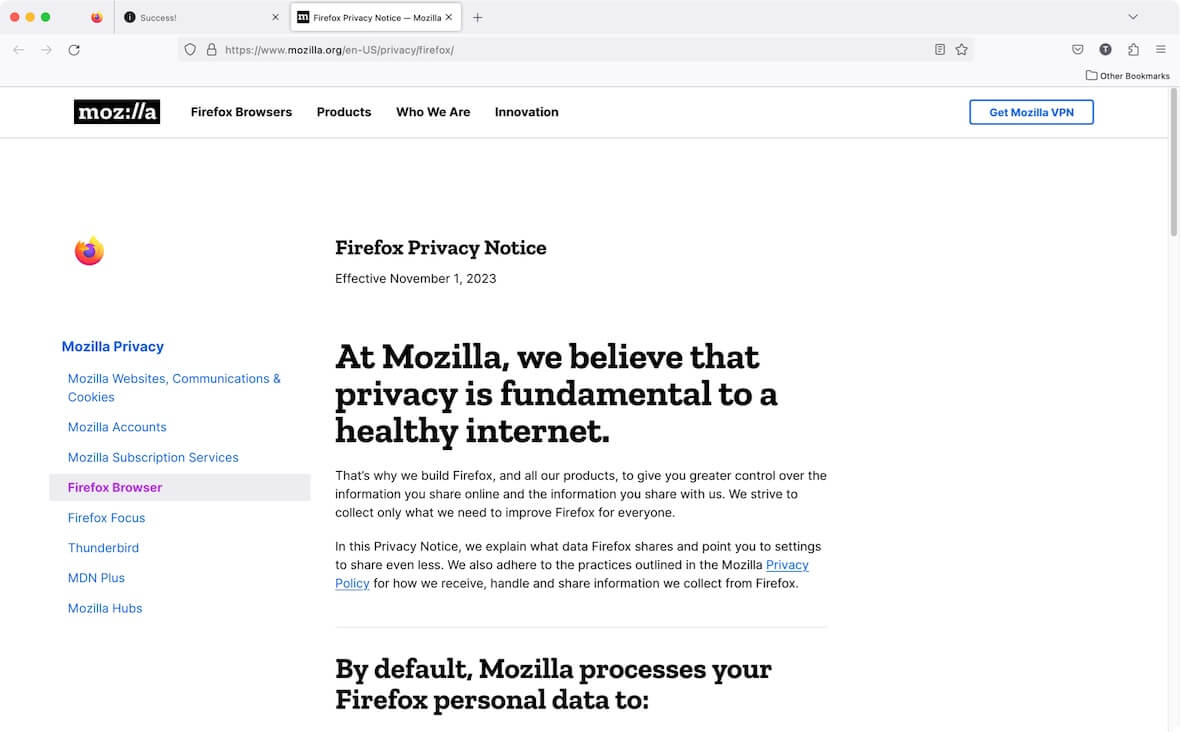 A screenshot of Firefox's privacy notice.