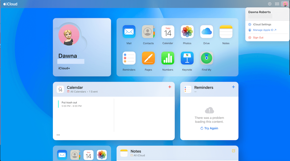 A screenshot showing how to manage an Apple ID using iCloud.