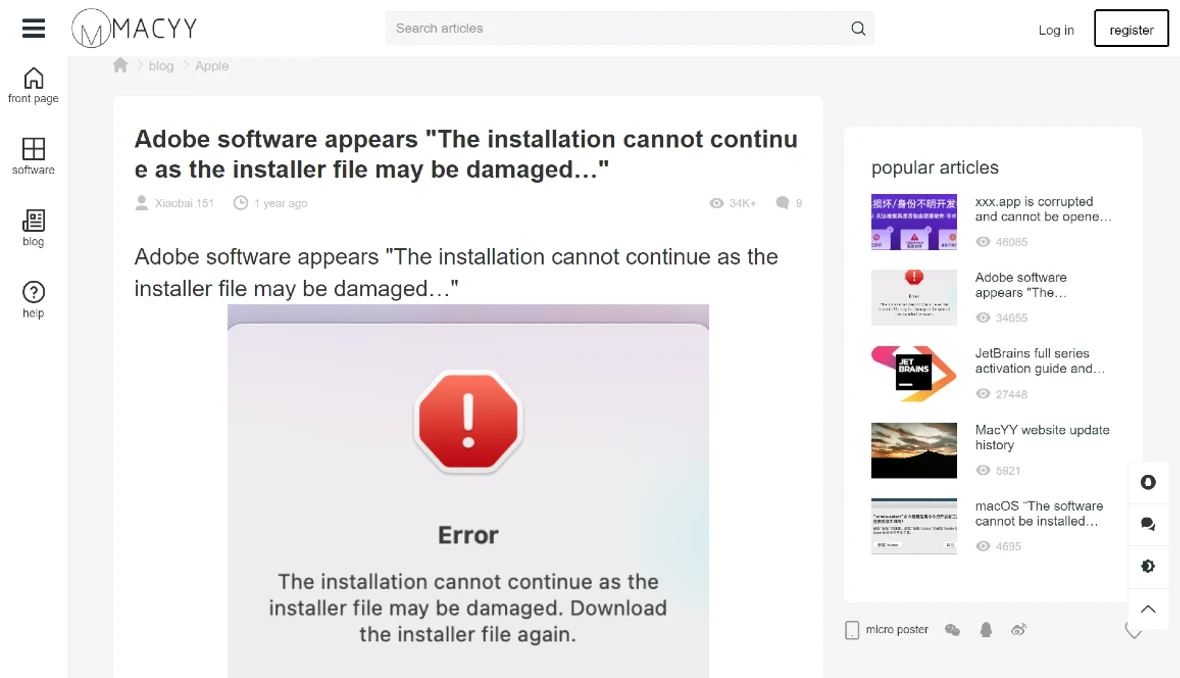 An image from the Maccy blog giving users advice on how to bypass Adobe installer security.