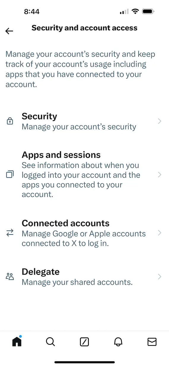 A screenshot showing the security settings for X (Twitter).