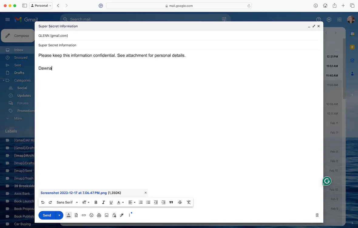 A screenshot of an encrypted email in Gmail.