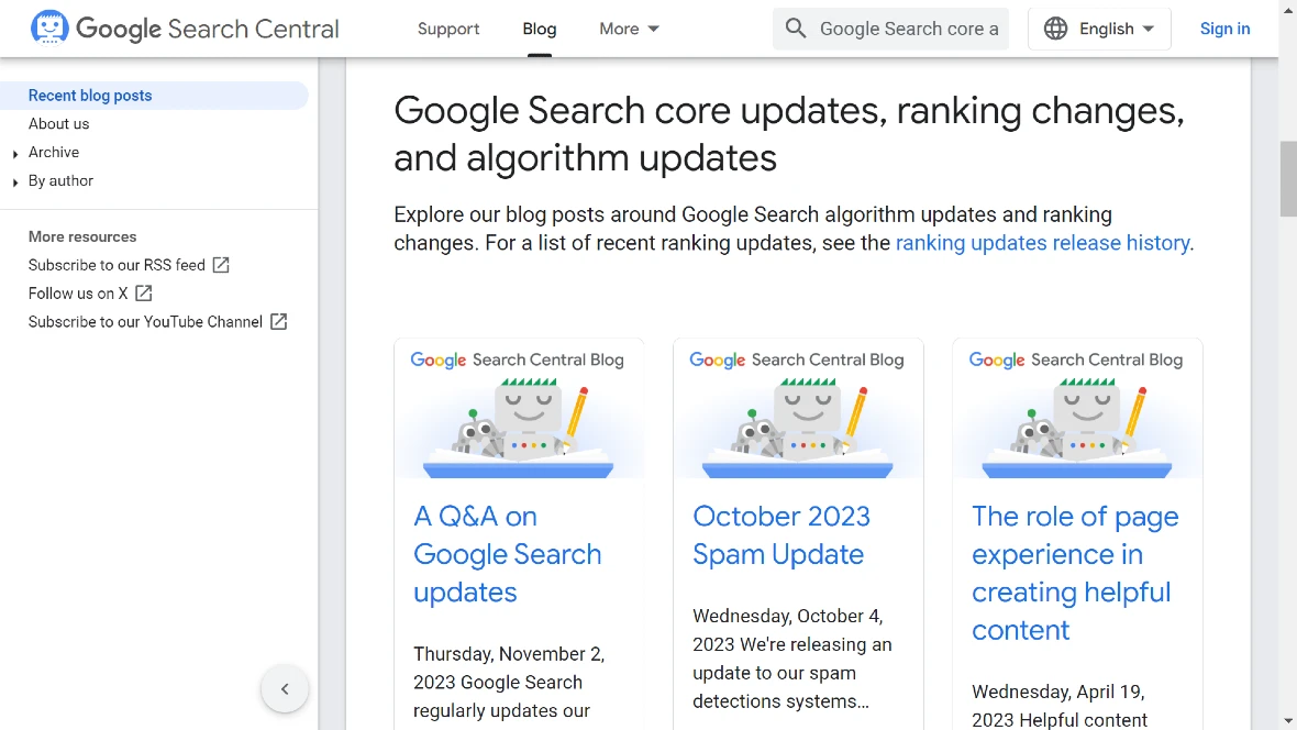 A screenshot of the Google Search Central Blog.
