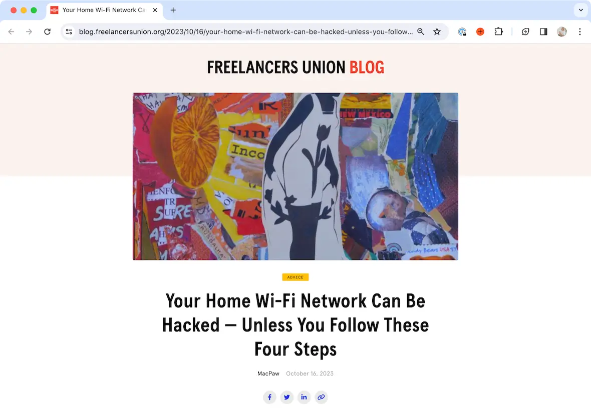 screenshot of the article by macpaw on freelancers union blog