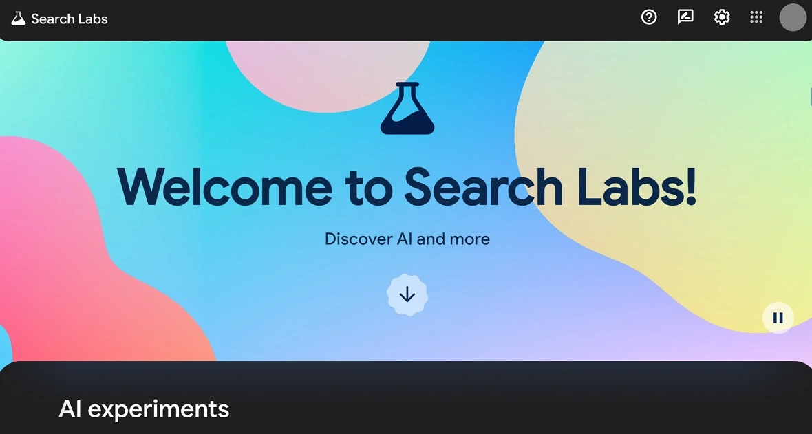 Screenshot of Google Search Labs AI experiments.