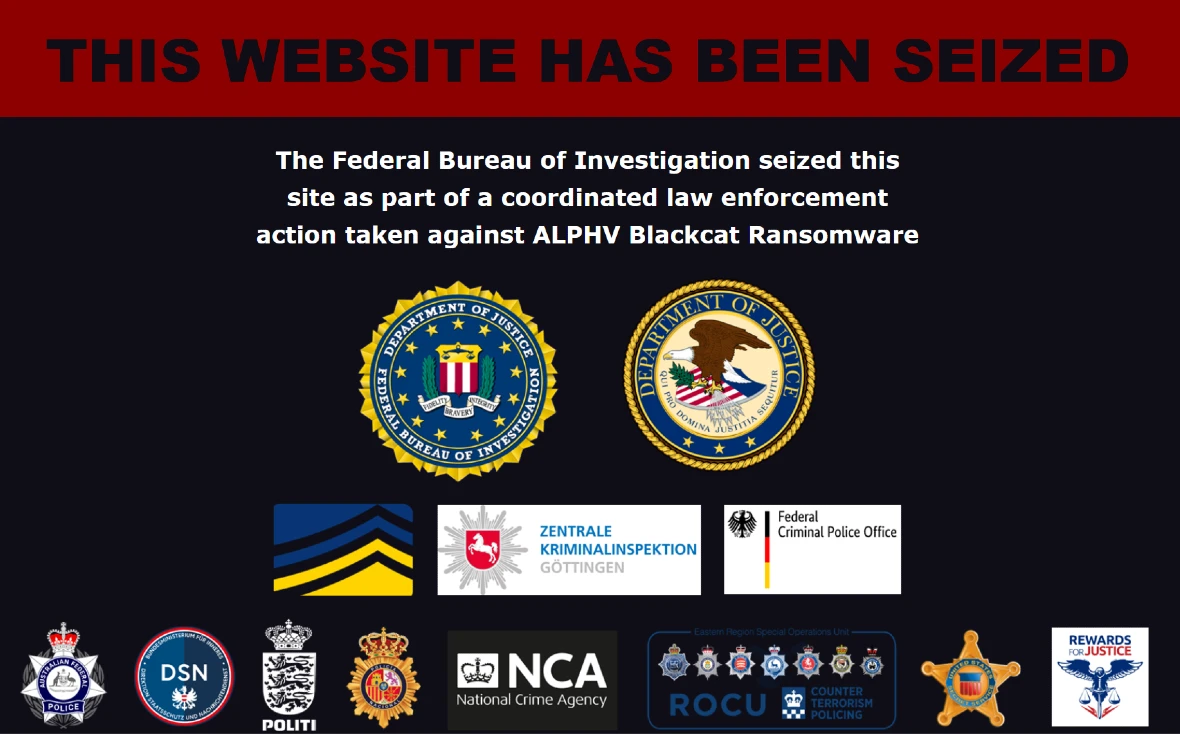 Image of the seized ALPHV-BlackCat dark web site.
