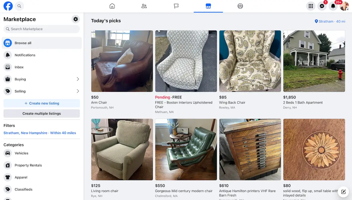 A screenshot of Facebook Marketplace.