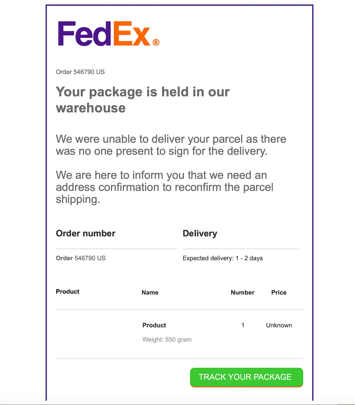 A screenshot of a FedEx quishing attack.