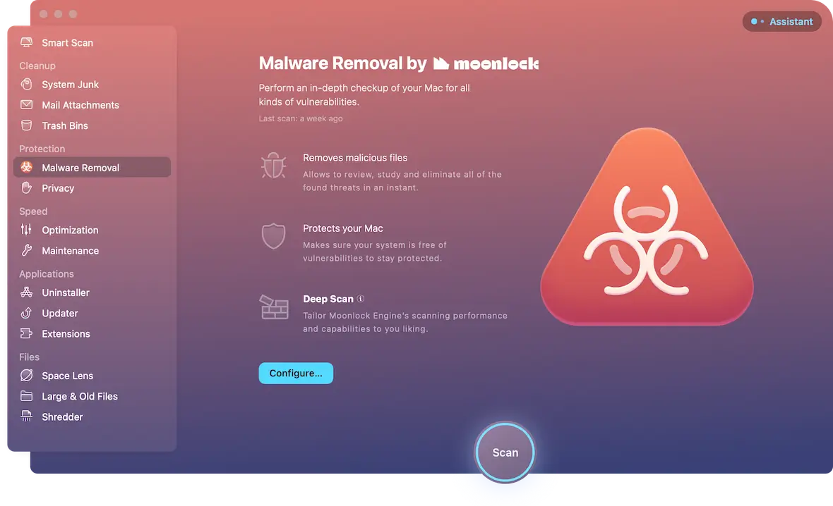 A screenshot of the CleanMyMac X malware removal tool.