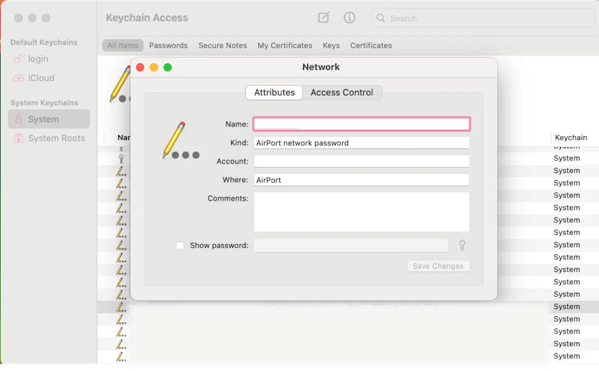 A screenshot showing how to view network security on Mac.