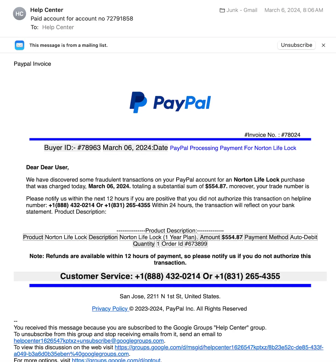 A screenshot of a Facebook payment scam.