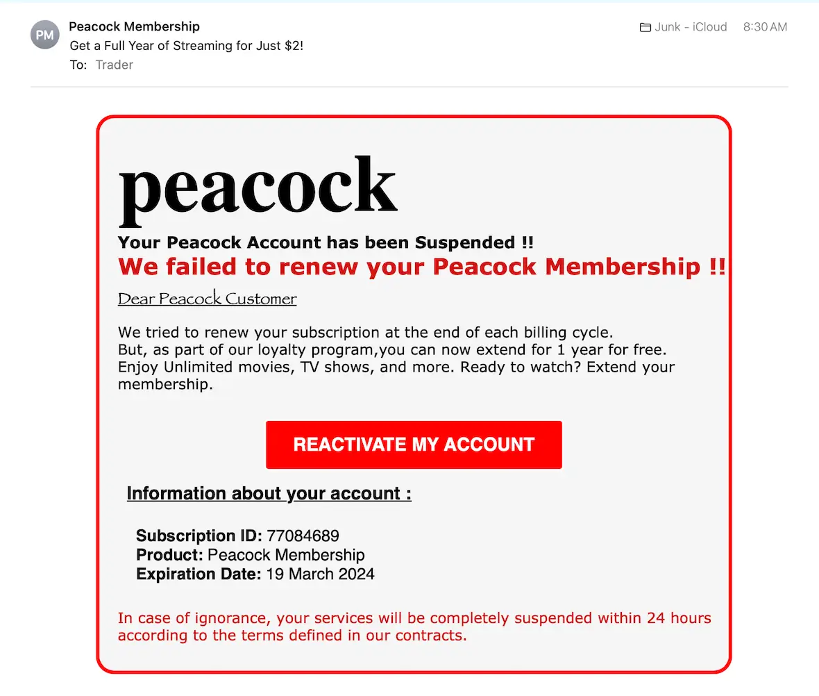 A screenshot showing an example of a phishing email associated with a Zelle scam.