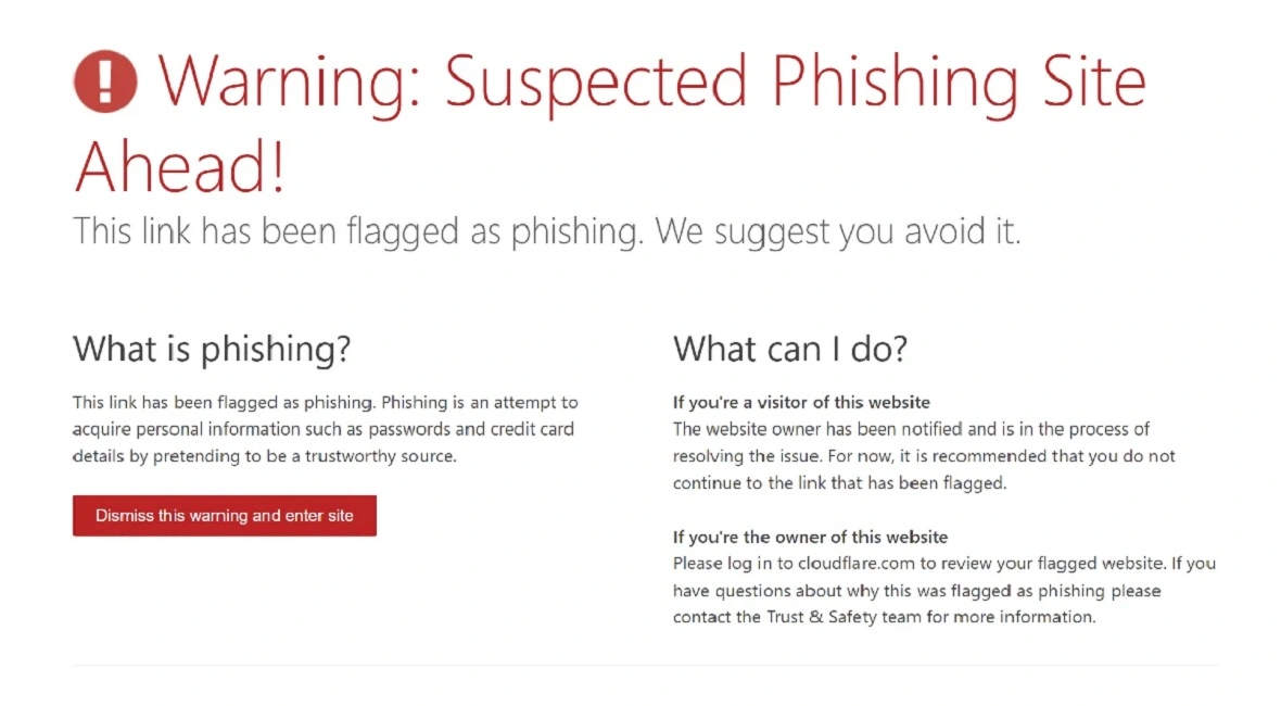 A screenshot of a browser phishing warning on a site linked to darcula.