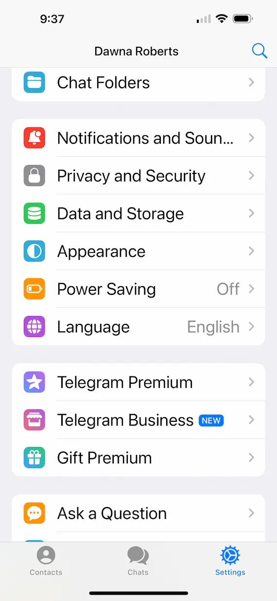 A screenshot of Telegram's security settings.