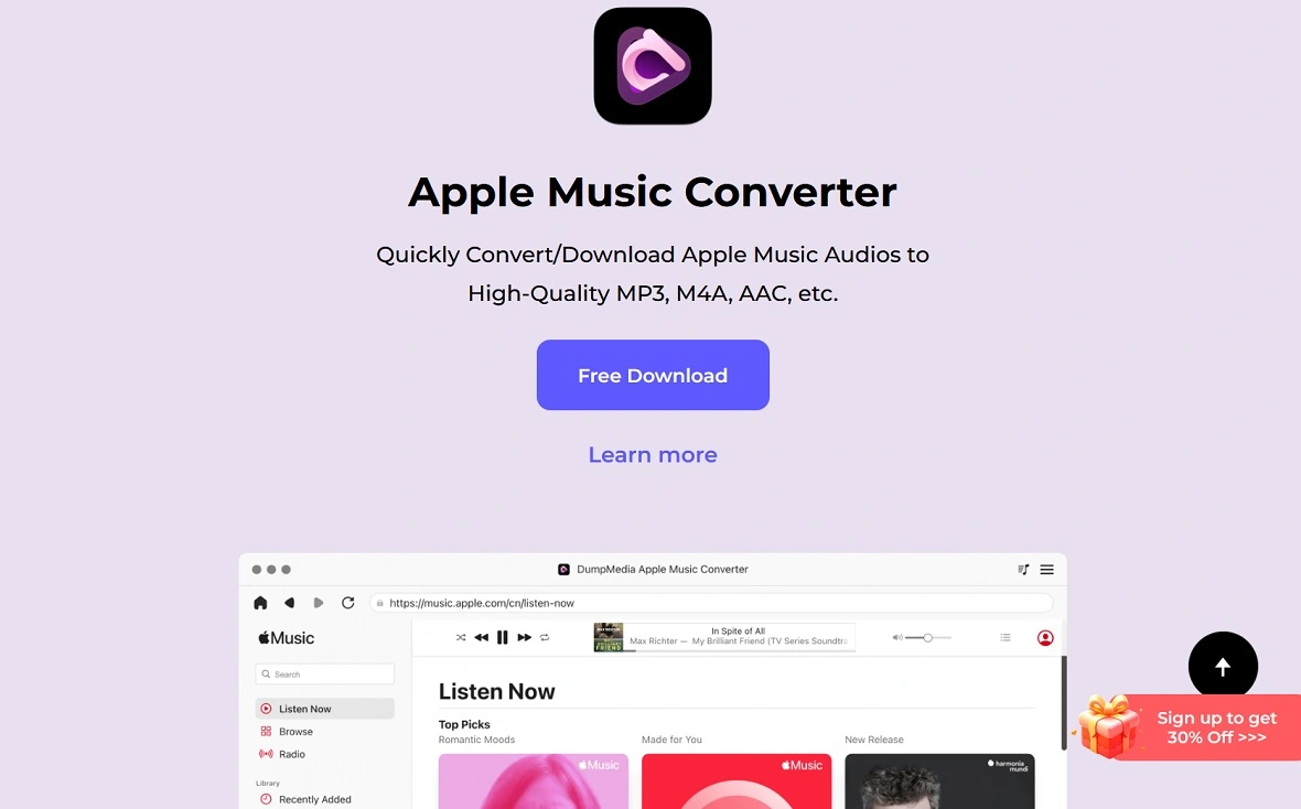 Image of DumpMedia promoting an "Apple Music Converter".