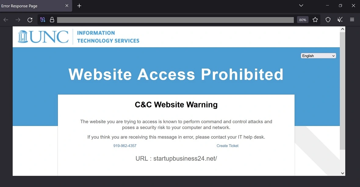 Image of one of the ever-changing number of Black Basta malicious sites being flagged.