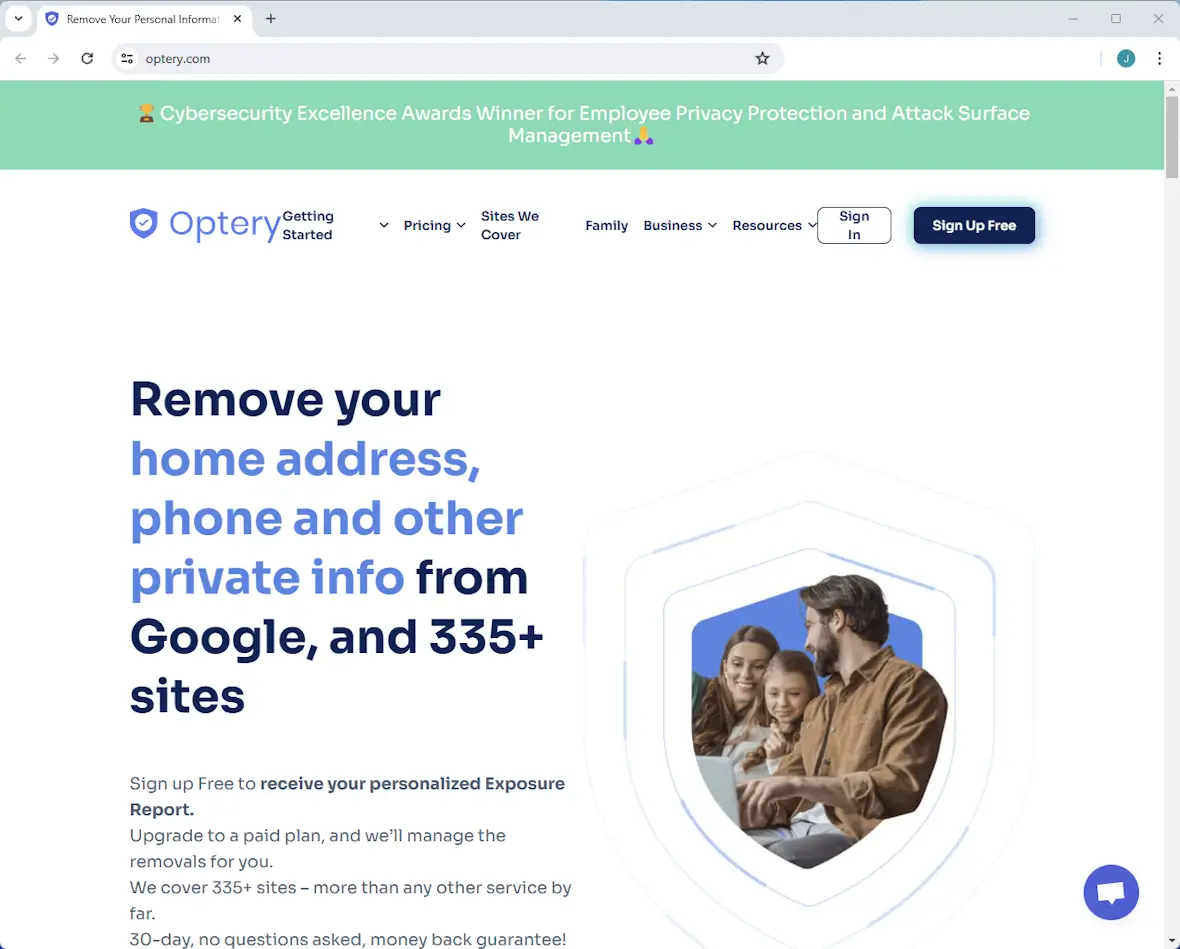 Screenshot of Optery digital footprint report tool service on desktop browser.